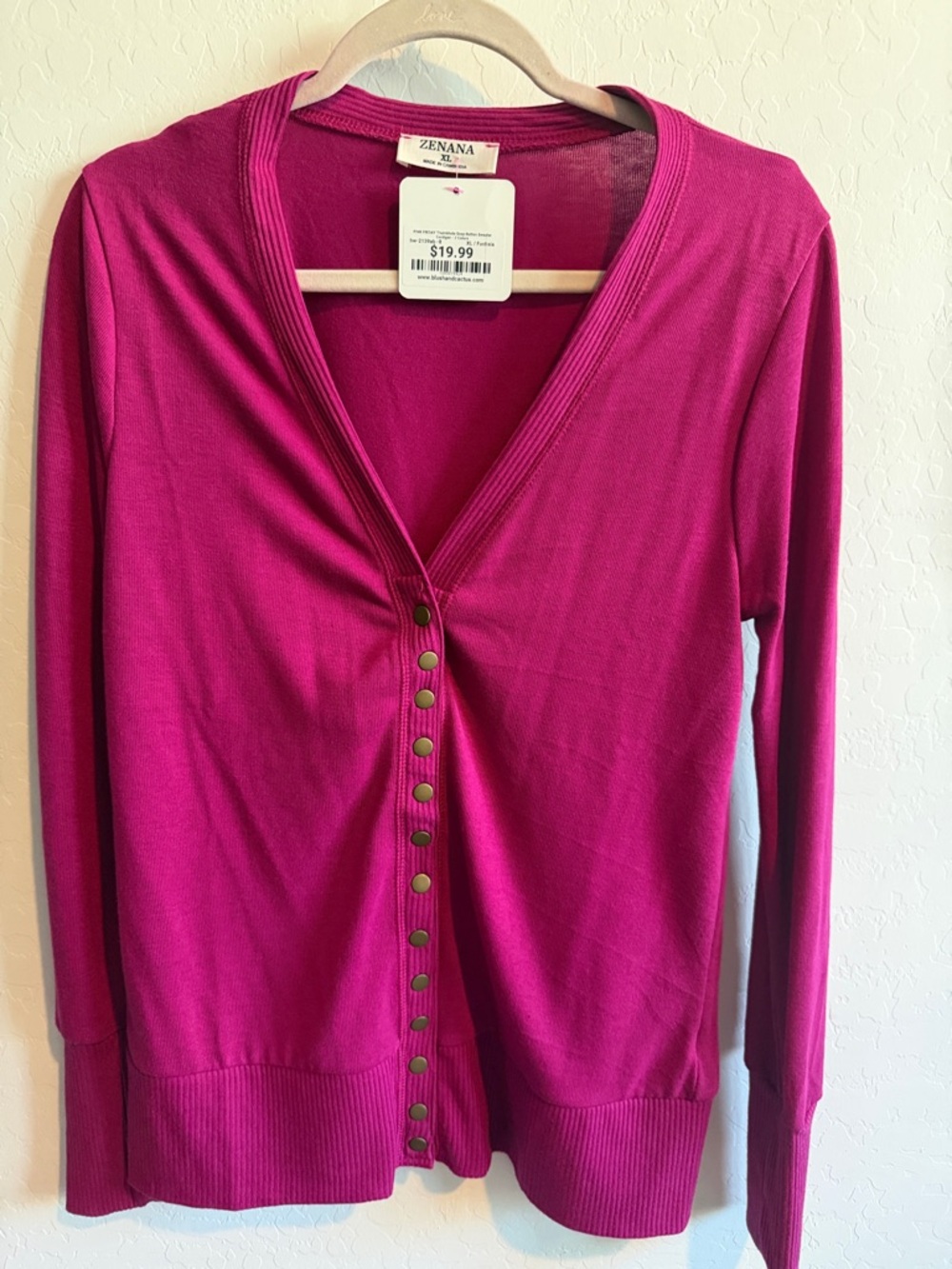 NWT Zenana Outfitters Magenta Open-Front Cardigan with Button Trim